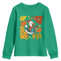 Thanksgiving Duck Lover Gift Youth Sweatshirt Cute Duck Drinking Coffee - Wonder Print Shop