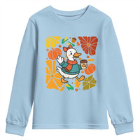 Thanksgiving Duck Lover Gift Youth Sweatshirt Cute Duck Drinking Coffee - Wonder Print Shop