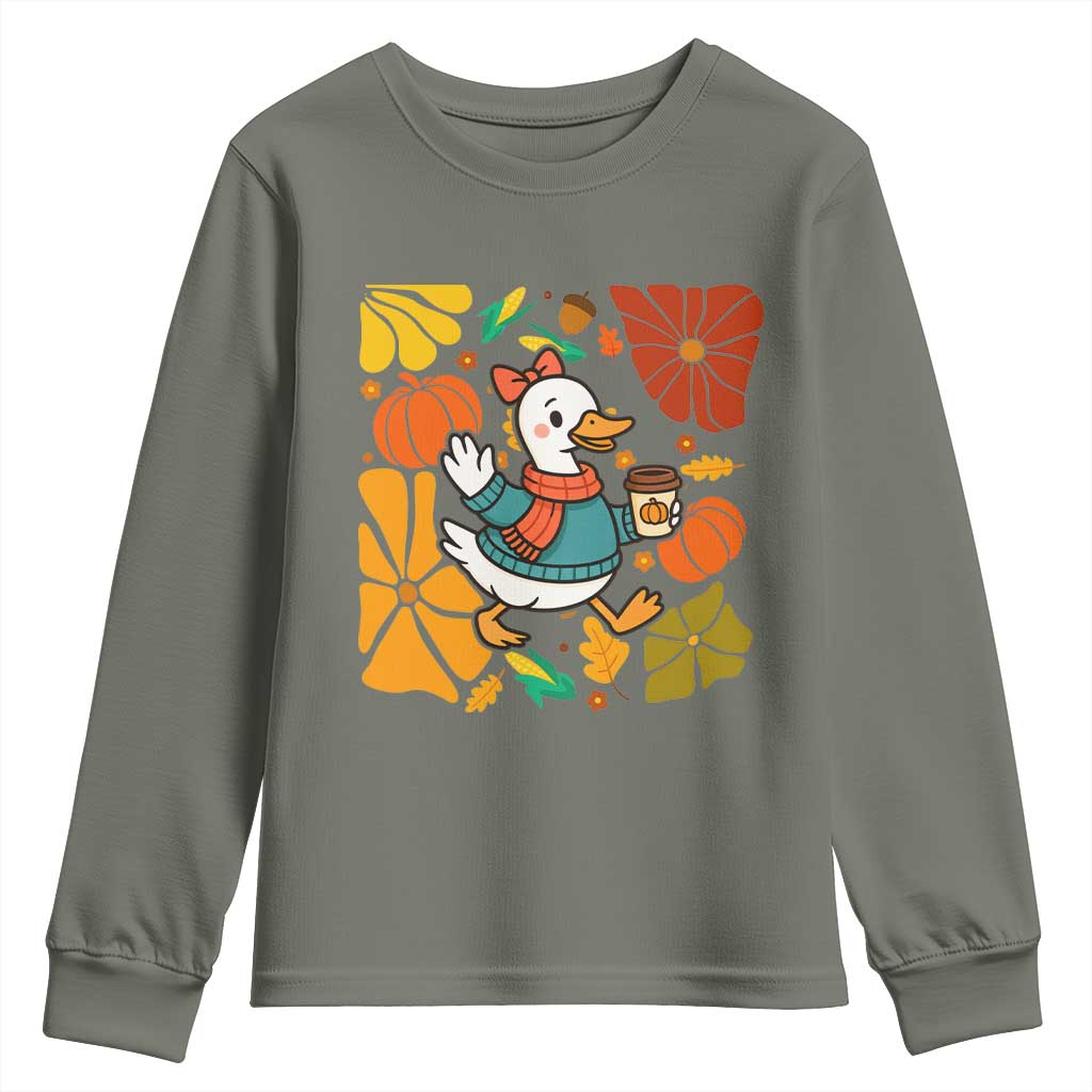 Thanksgiving Duck Lover Gift Youth Sweatshirt Cute Duck Drinking Coffee - Wonder Print Shop