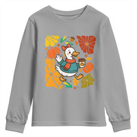 Thanksgiving Duck Lover Gift Youth Sweatshirt Cute Duck Drinking Coffee - Wonder Print Shop