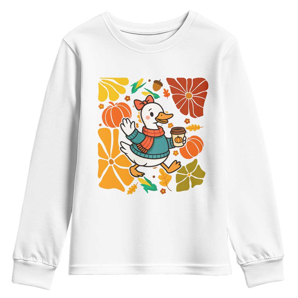 Thanksgiving Duck Lover Gift Youth Sweatshirt Cute Duck Drinking Coffee - Wonder Print Shop