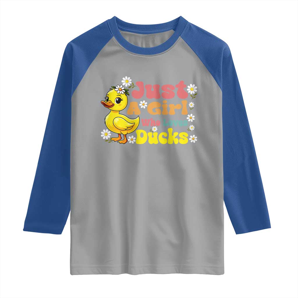 Duck Lover Gift Raglan Shirt Just A Girl Who Loves Ducks - Wonder Print Shop