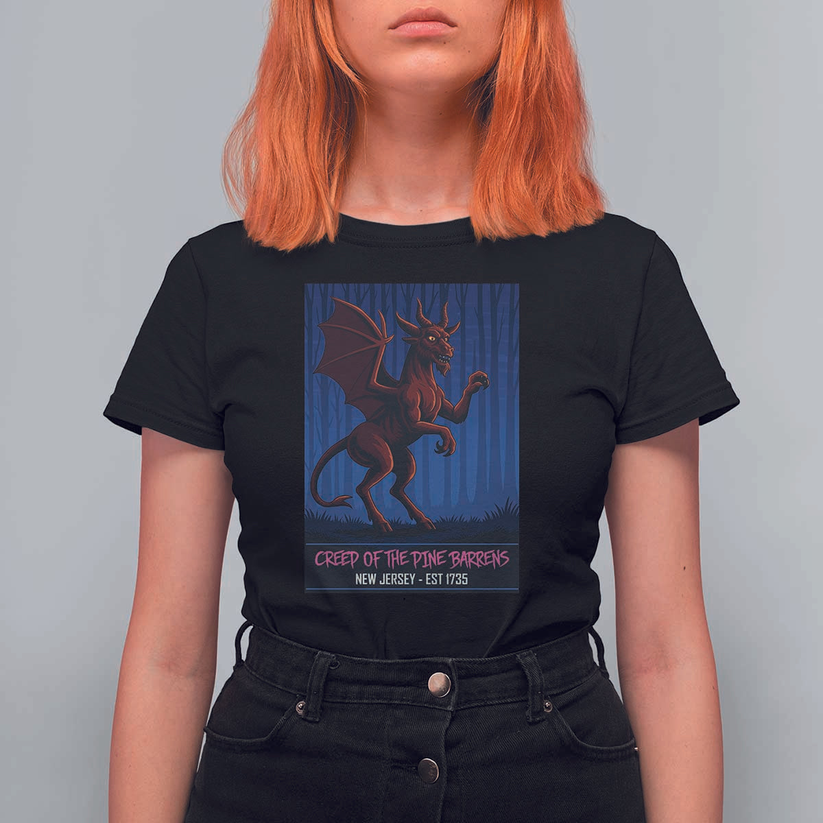 Jersey Devil T Shirt For Women Creep Of The Pine Barrens New Jersey Est 1735 - Wonder Print Shop