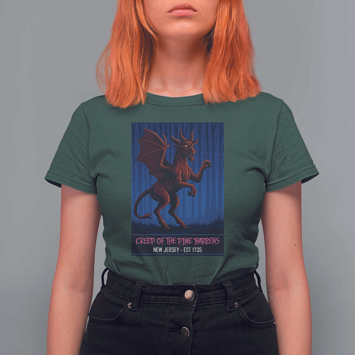 Jersey Devil T Shirt For Women Creep Of The Pine Barrens New Jersey Est 1735 - Wonder Print Shop