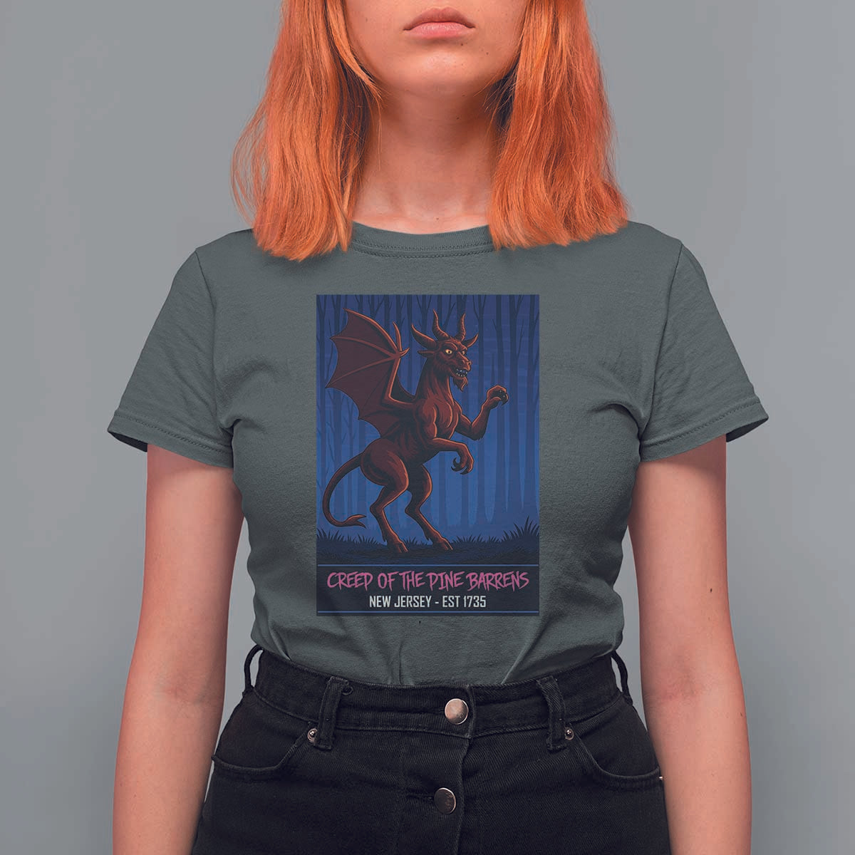 Jersey Devil T Shirt For Women Creep Of The Pine Barrens New Jersey Est 1735 - Wonder Print Shop