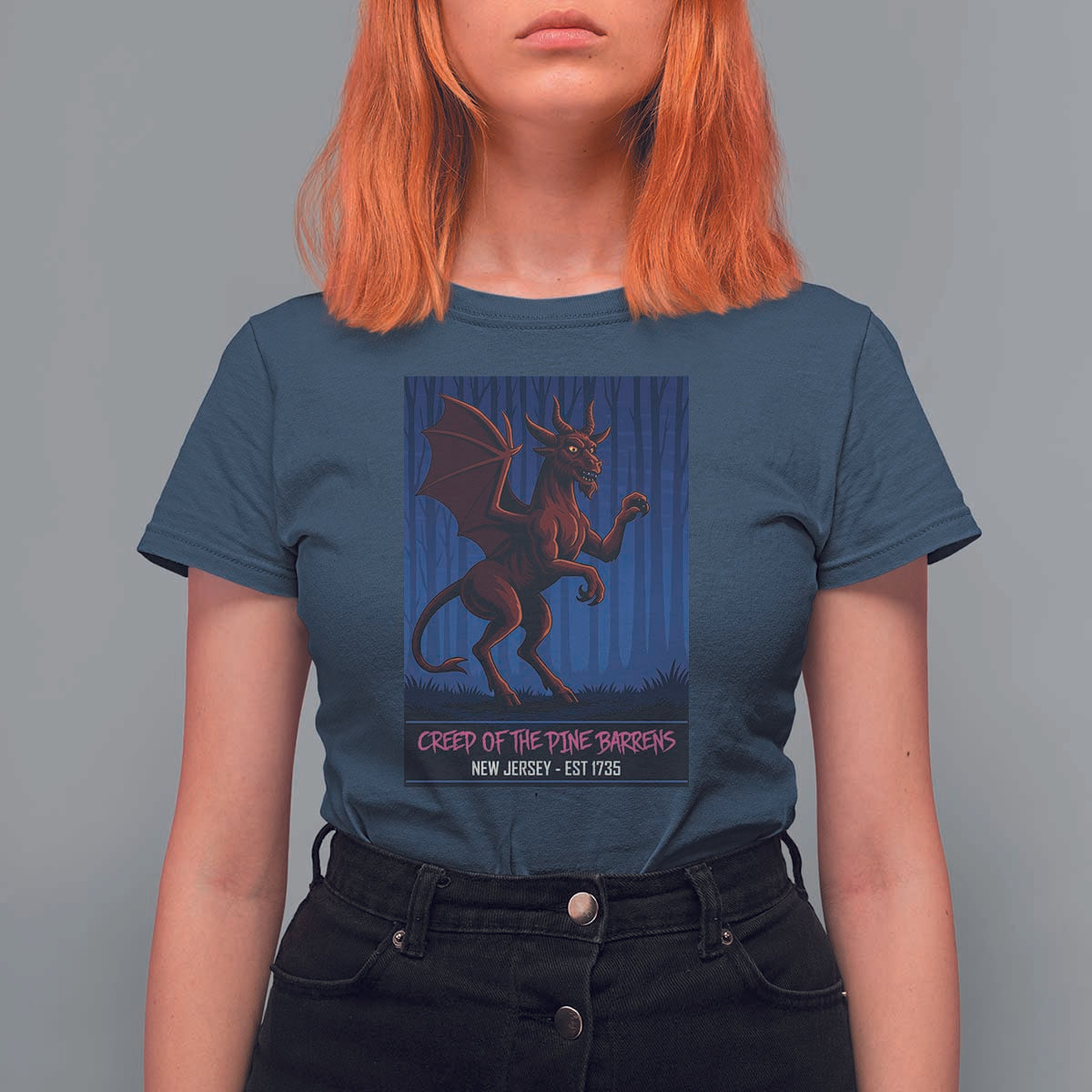 Jersey Devil T Shirt For Women Creep Of The Pine Barrens New Jersey Est 1735 - Wonder Print Shop