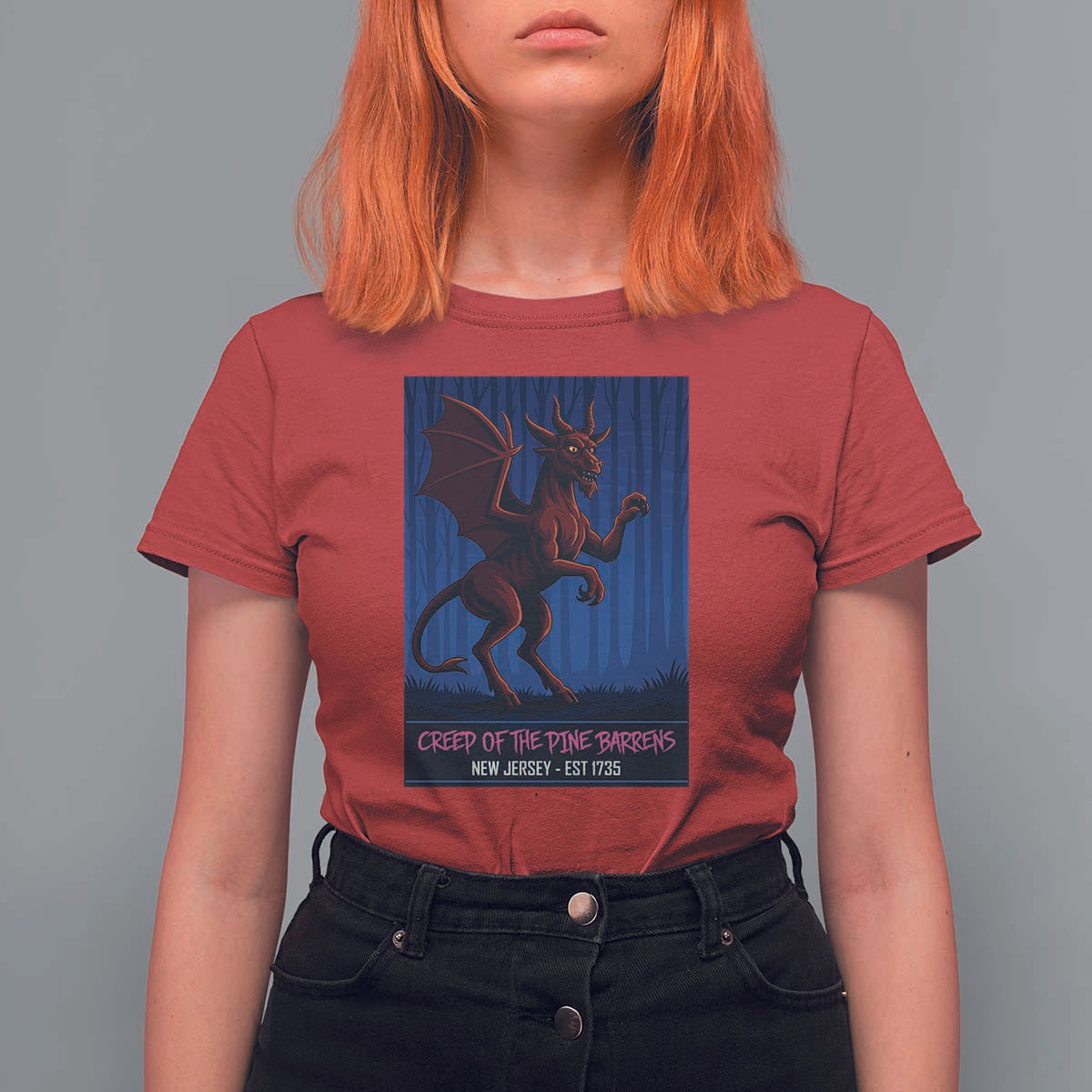 Jersey Devil T Shirt For Women Creep Of The Pine Barrens New Jersey Est 1735 - Wonder Print Shop