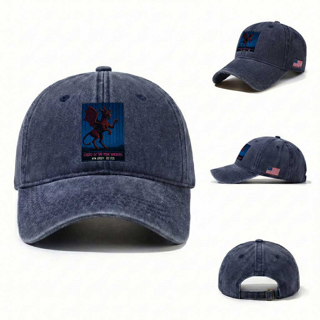 Jersey Devil Washed Cotton Baseball Cap Creep Of The Pine Barrens New Jersey Est 1735