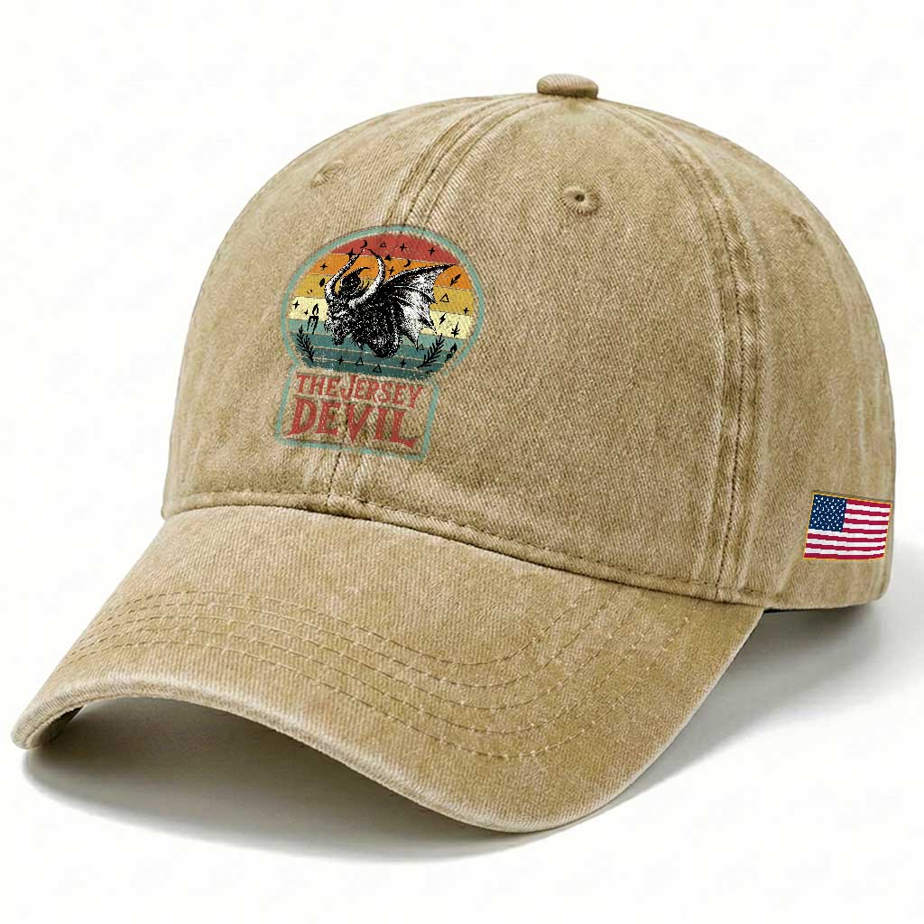 The Jersey Devil Washed Cotton Baseball Cap Retro Vintage New Jersey Cryptid