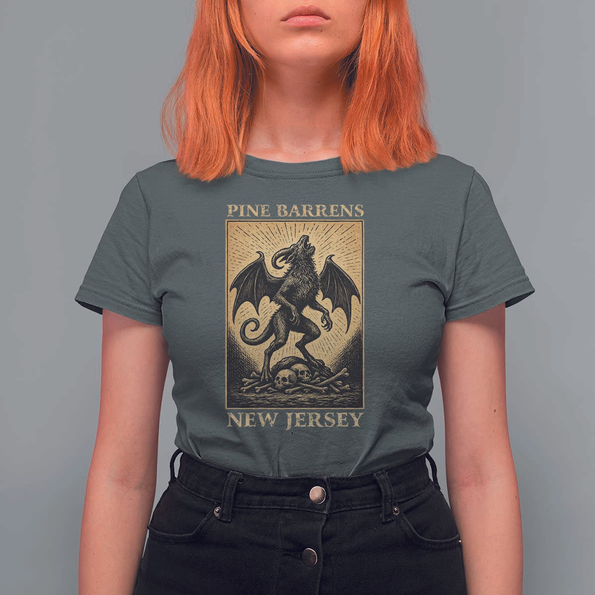 Jersey Devil T Shirt For Women Gothic Horror Gift Pine Barrens New Jersey - Wonder Print Shop