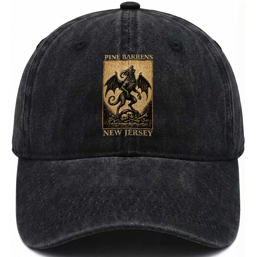 Jersey Devil Washed Cotton Baseball Cap Gothic Horror Gift Pine Barrens New Jersey
