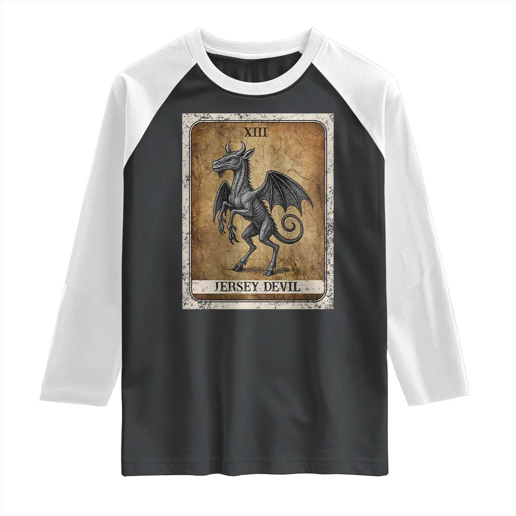 Jersey Devil Raglan Shirt Horror Tarot Card Urban Legends Gift - Wonder Print Shop