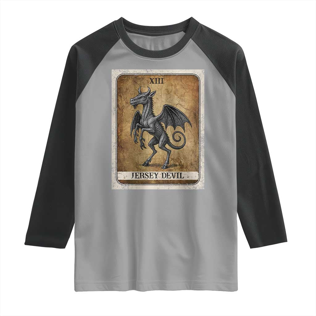 Jersey Devil Raglan Shirt Horror Tarot Card Urban Legends Gift - Wonder Print Shop