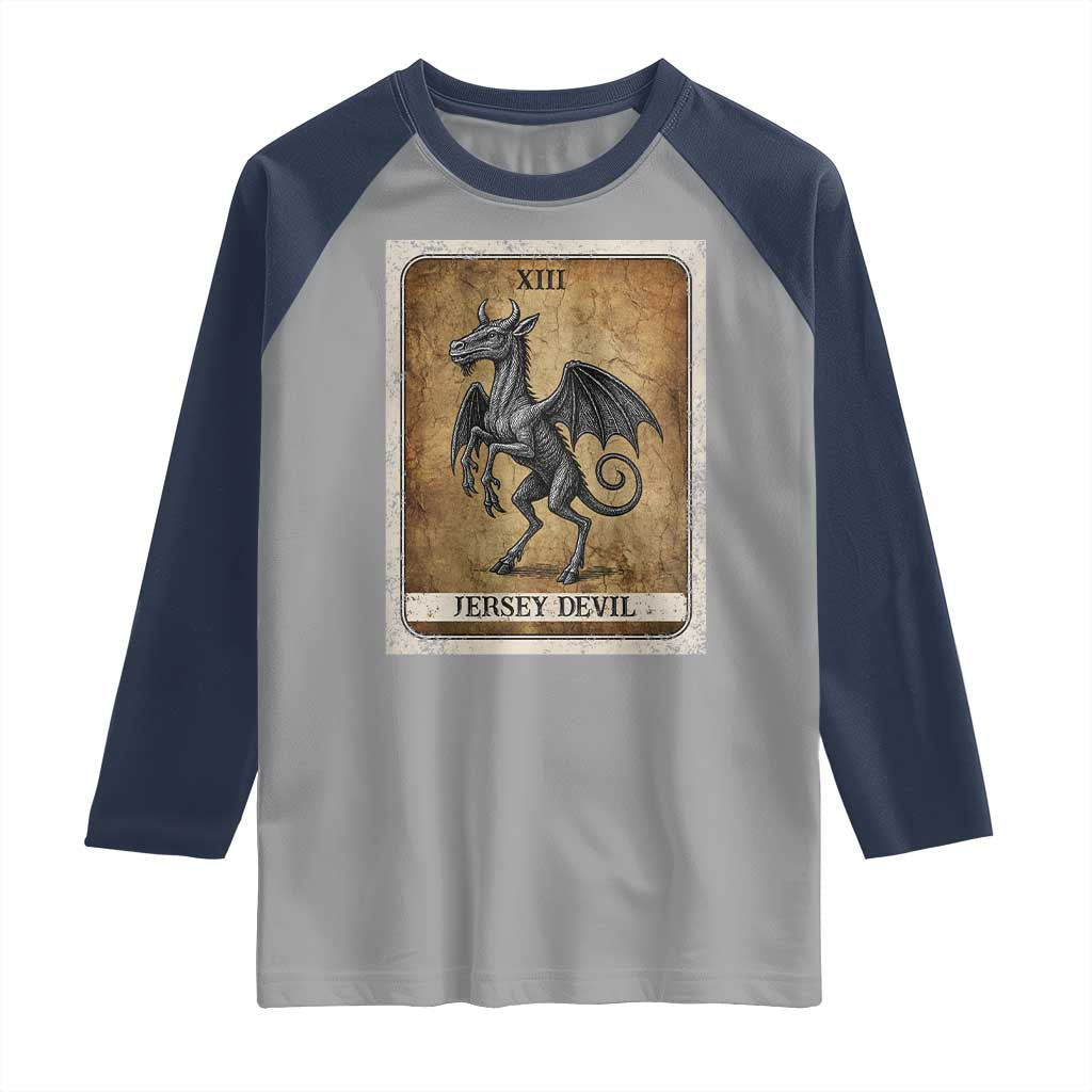 Jersey Devil Raglan Shirt Horror Tarot Card Urban Legends Gift - Wonder Print Shop