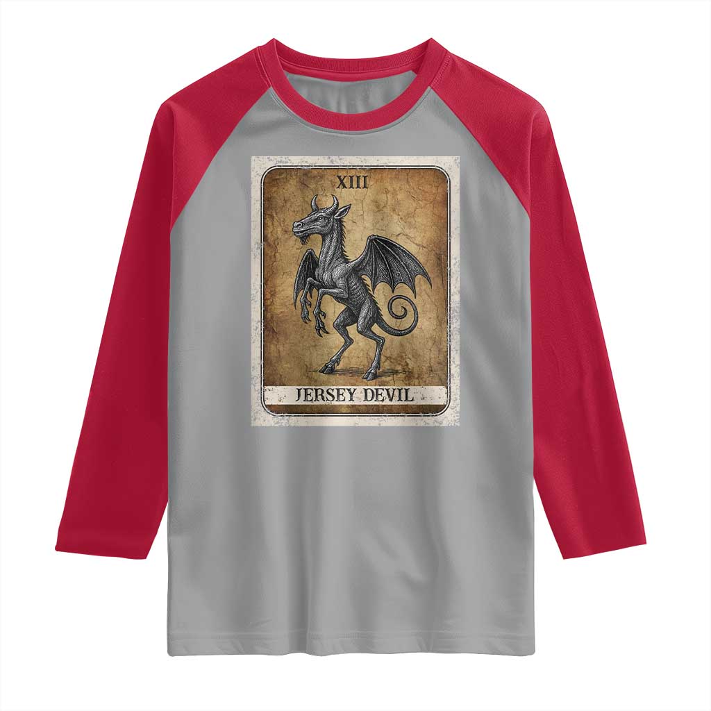 Jersey Devil Raglan Shirt Horror Tarot Card Urban Legends Gift - Wonder Print Shop