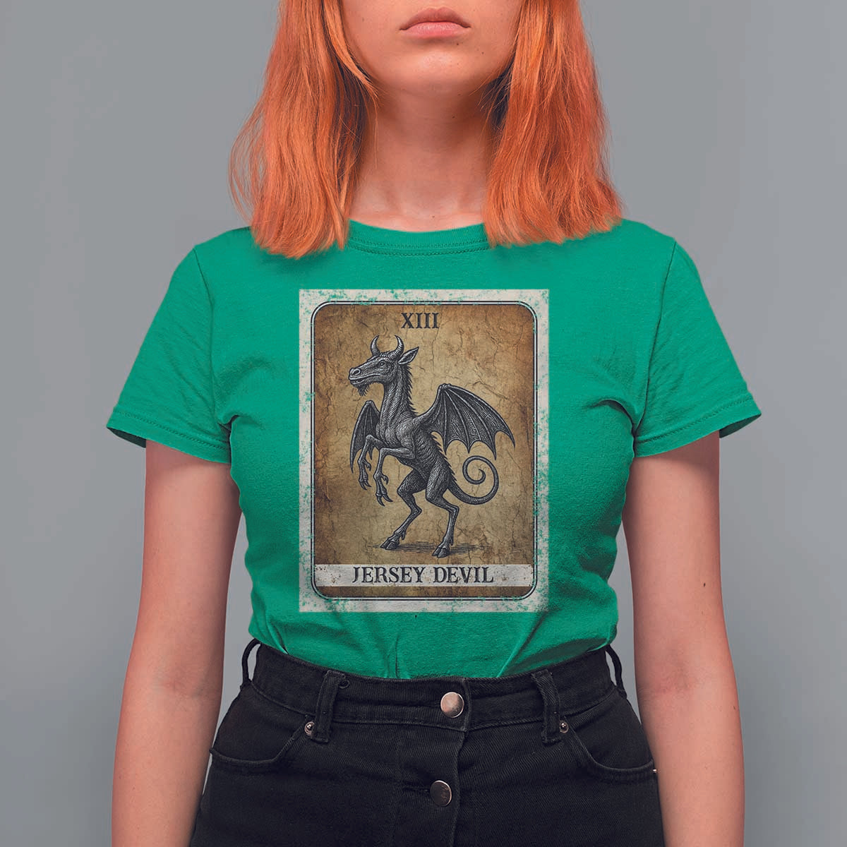 Jersey Devil T Shirt For Women Horror Tarot Card Urban Legends Gift - Wonder Print Shop