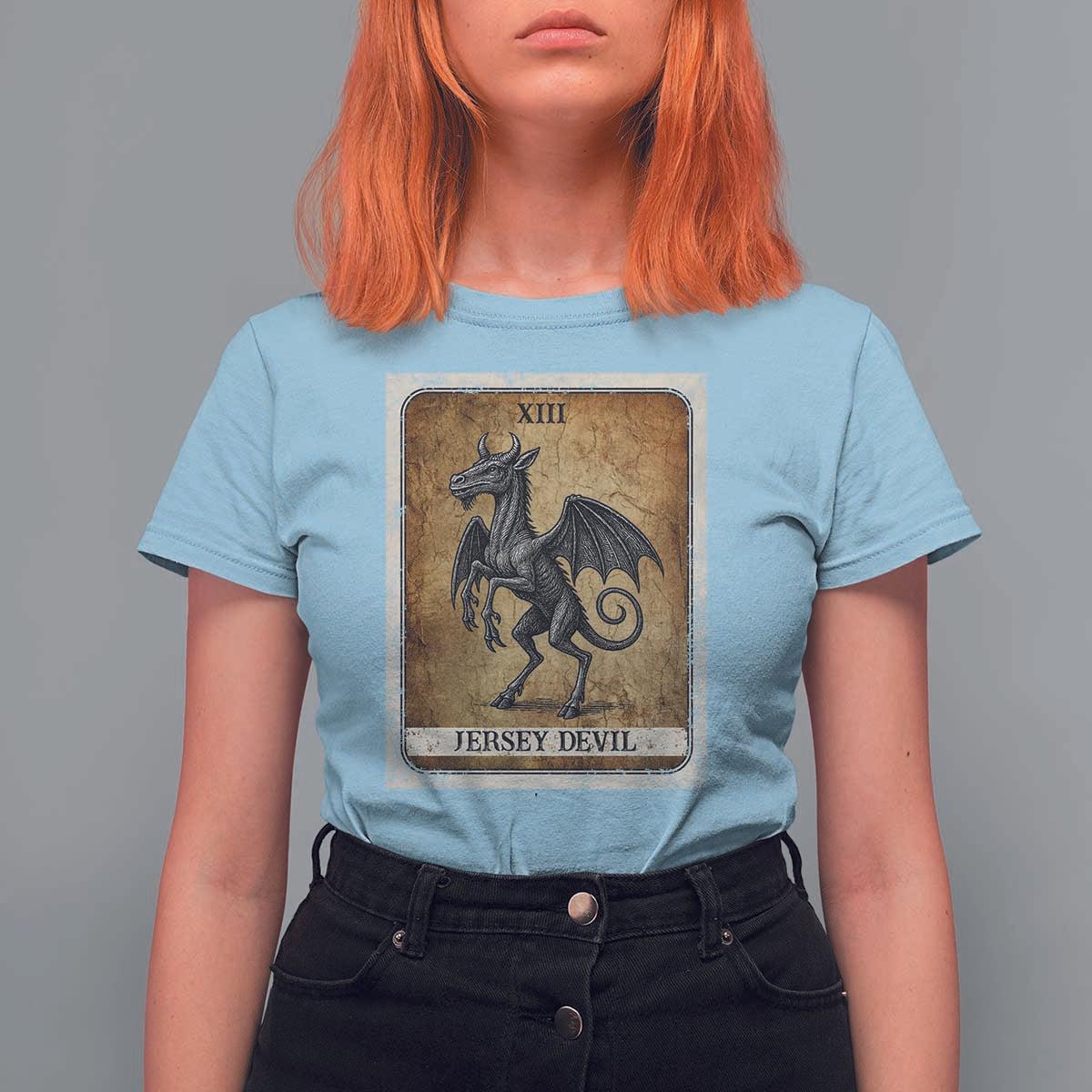 Jersey Devil T Shirt For Women Horror Tarot Card Urban Legends Gift - Wonder Print Shop