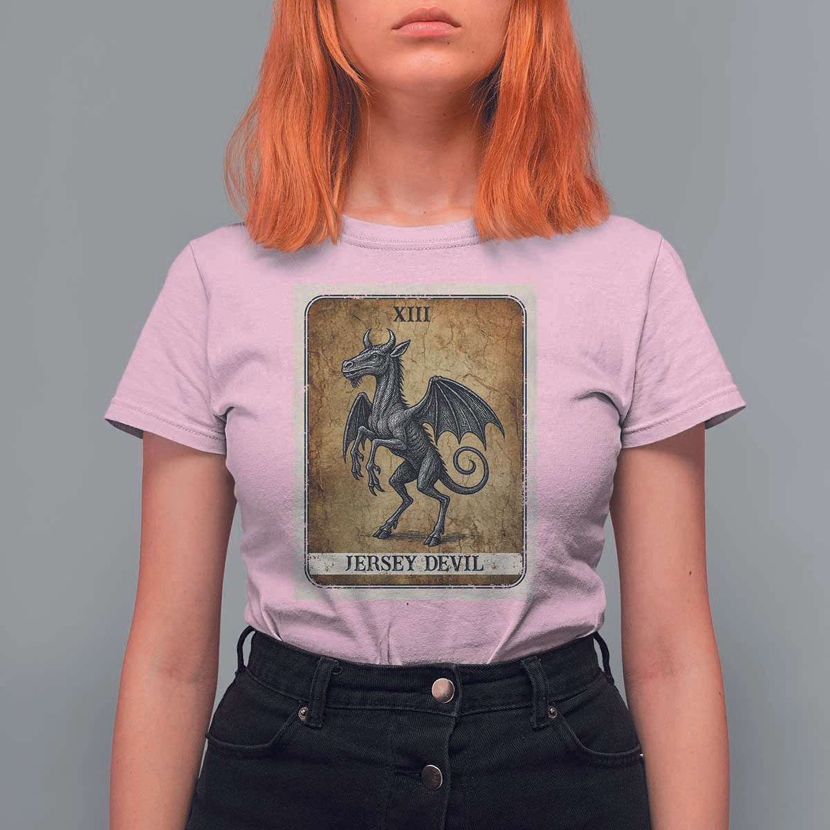 Jersey Devil T Shirt For Women Horror Tarot Card Urban Legends Gift - Wonder Print Shop