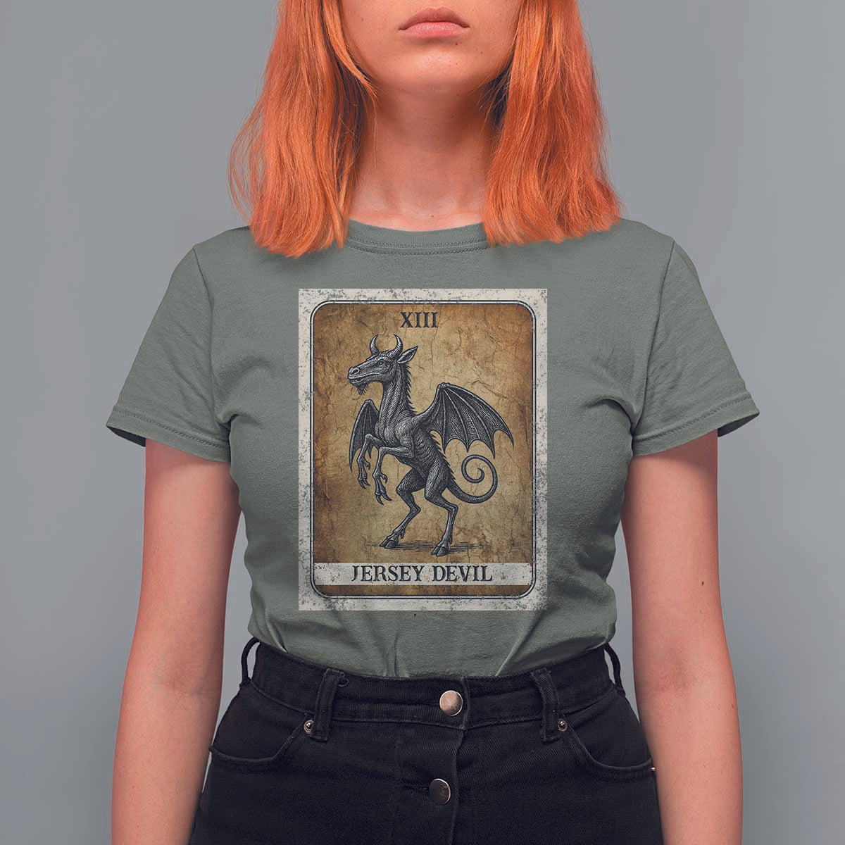 Jersey Devil T Shirt For Women Horror Tarot Card Urban Legends Gift - Wonder Print Shop