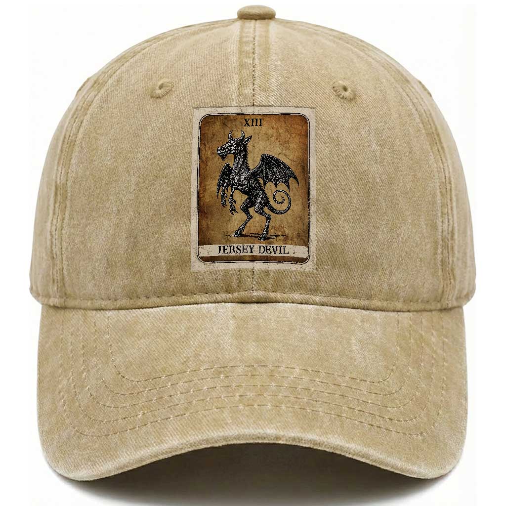 Jersey Devil Washed Cotton Baseball Cap Horror Tarot Card Urban Legends Gift