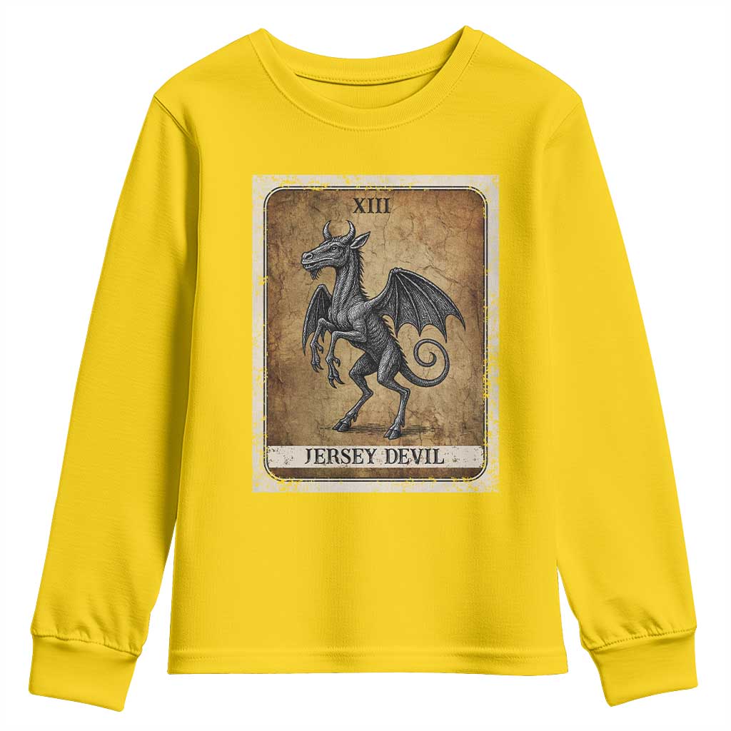 Jersey Devil Youth Sweatshirt Horror Tarot Card Urban Legends Gift - Wonder Print Shop