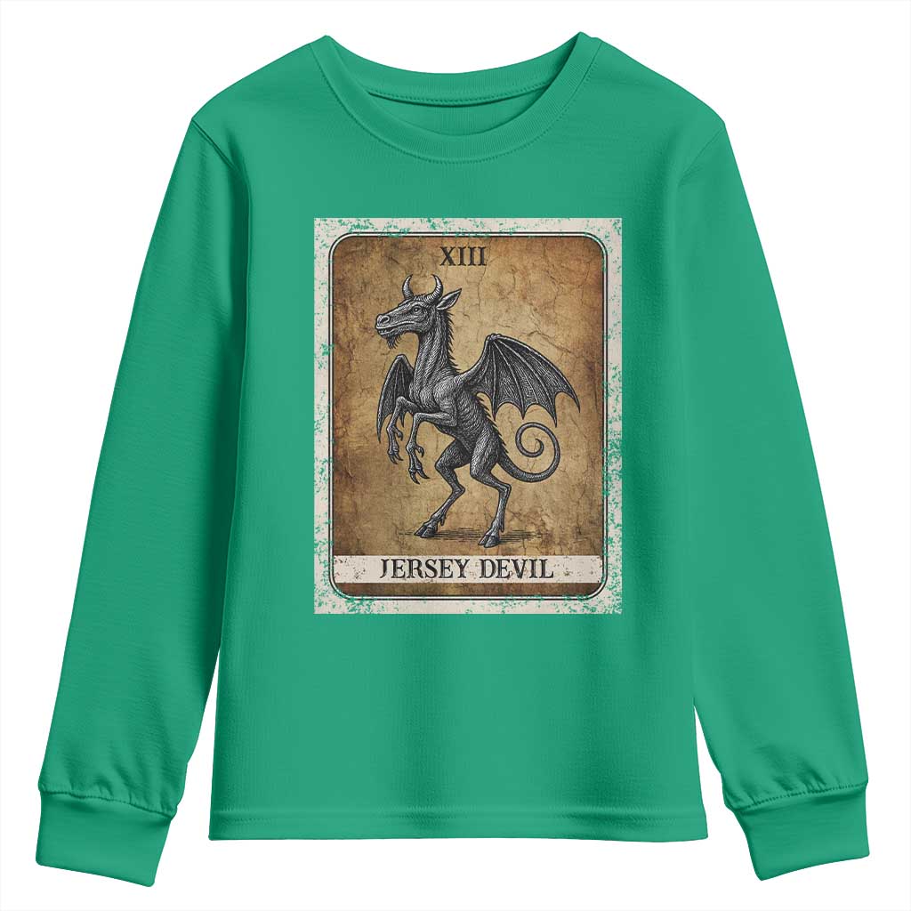 Jersey Devil Youth Sweatshirt Horror Tarot Card Urban Legends Gift - Wonder Print Shop