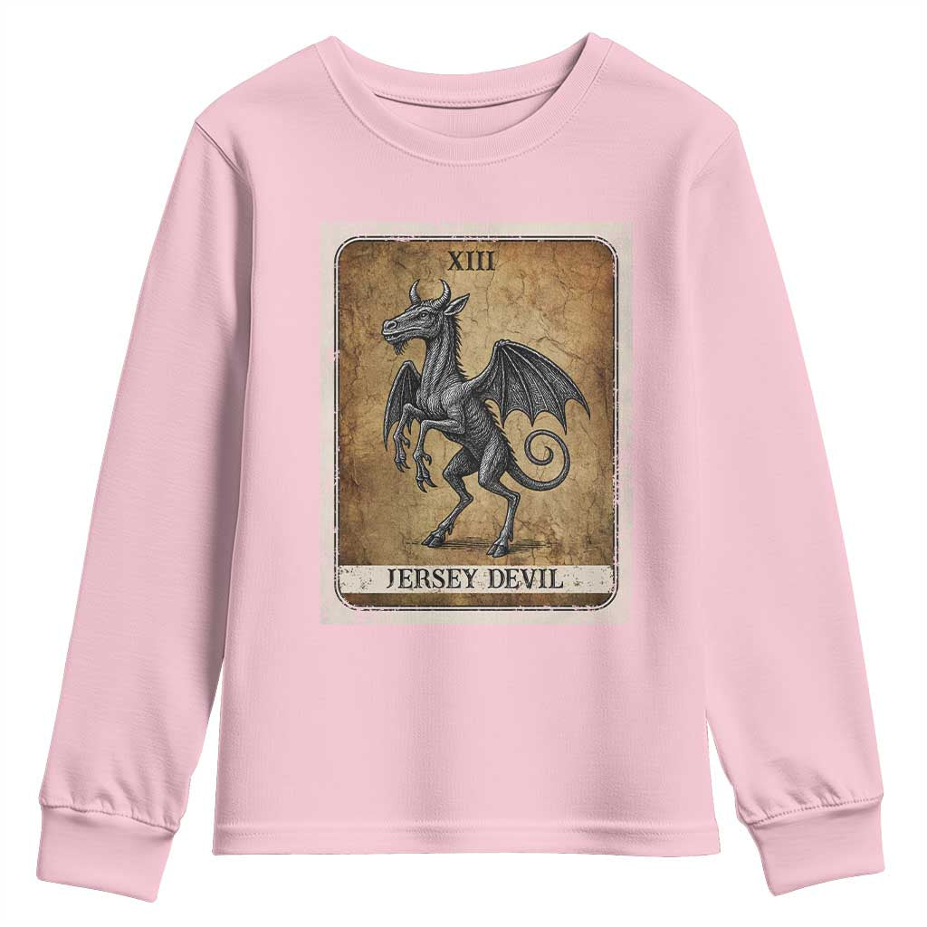 Jersey Devil Youth Sweatshirt Horror Tarot Card Urban Legends Gift - Wonder Print Shop