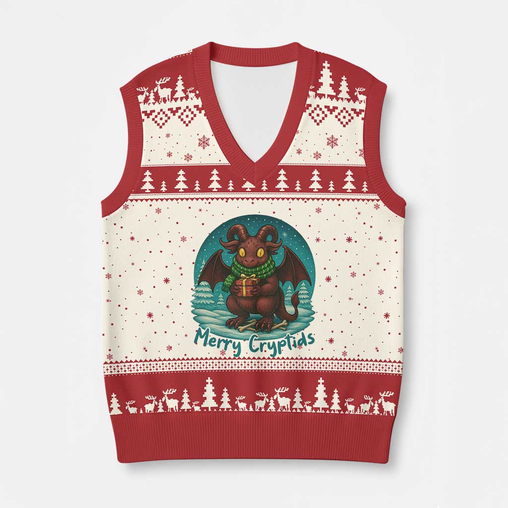 Jersey Devil V-Neck Knit Sweater Vest Merry Cryptidmas Funny Xmas Gift - Wonder Print Shop