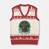 Jersey Devil V-Neck Knit Sweater Vest Merry Cryptidmas Funny Xmas Gift - Wonder Print Shop