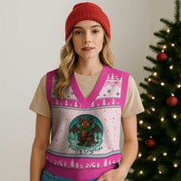 Jersey Devil V-Neck Knit Sweater Vest Merry Cryptidmas Funny Xmas Gift - Wonder Print Shop