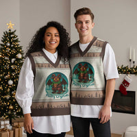 Jersey Devil V-Neck Knit Sweater Vest Merry Cryptidmas Funny Xmas Gift - Wonder Print Shop