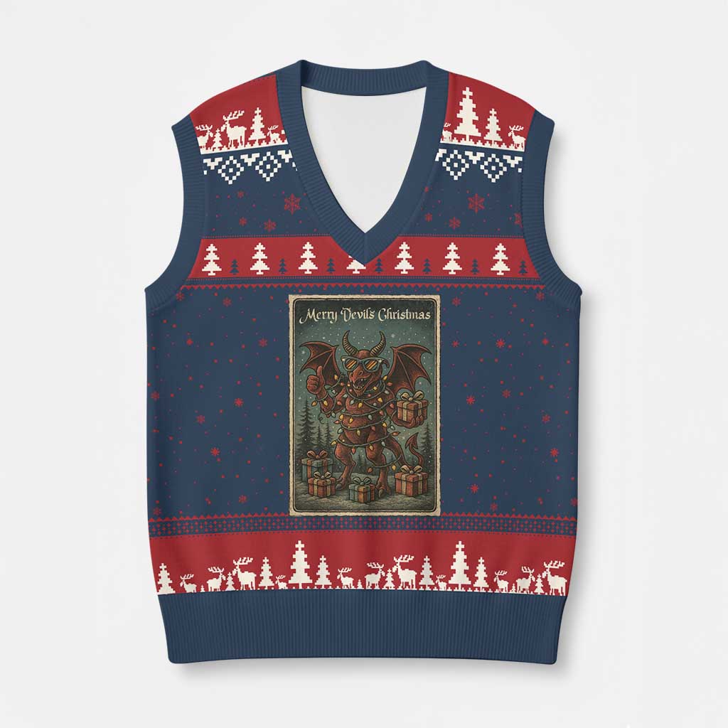 Jersey Devil Merry Devils Xmas Gift V-Neck Knit Sweater Vest - Wonder Print Shop
