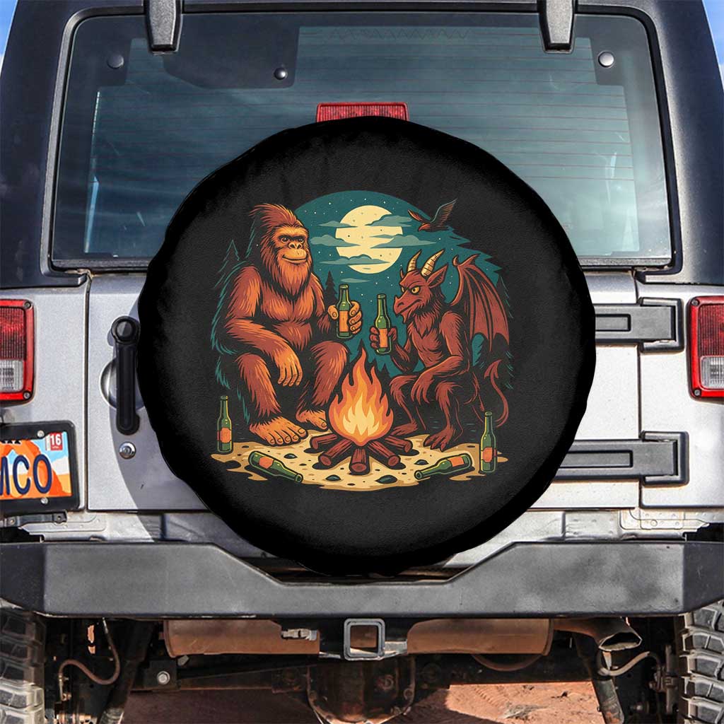 Funny Bigfoot And Jersey Devil Camping Cryptid Gift Spare Tire Cover - Wonder Print Shop