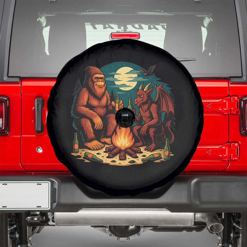 Funny Bigfoot And Jersey Devil Camping Cryptid Gift Spare Tire Cover - Wonder Print Shop