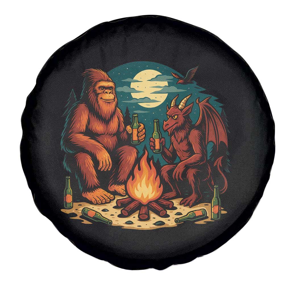Funny Bigfoot And Jersey Devil Camping Cryptid Gift Spare Tire Cover - Wonder Print Shop