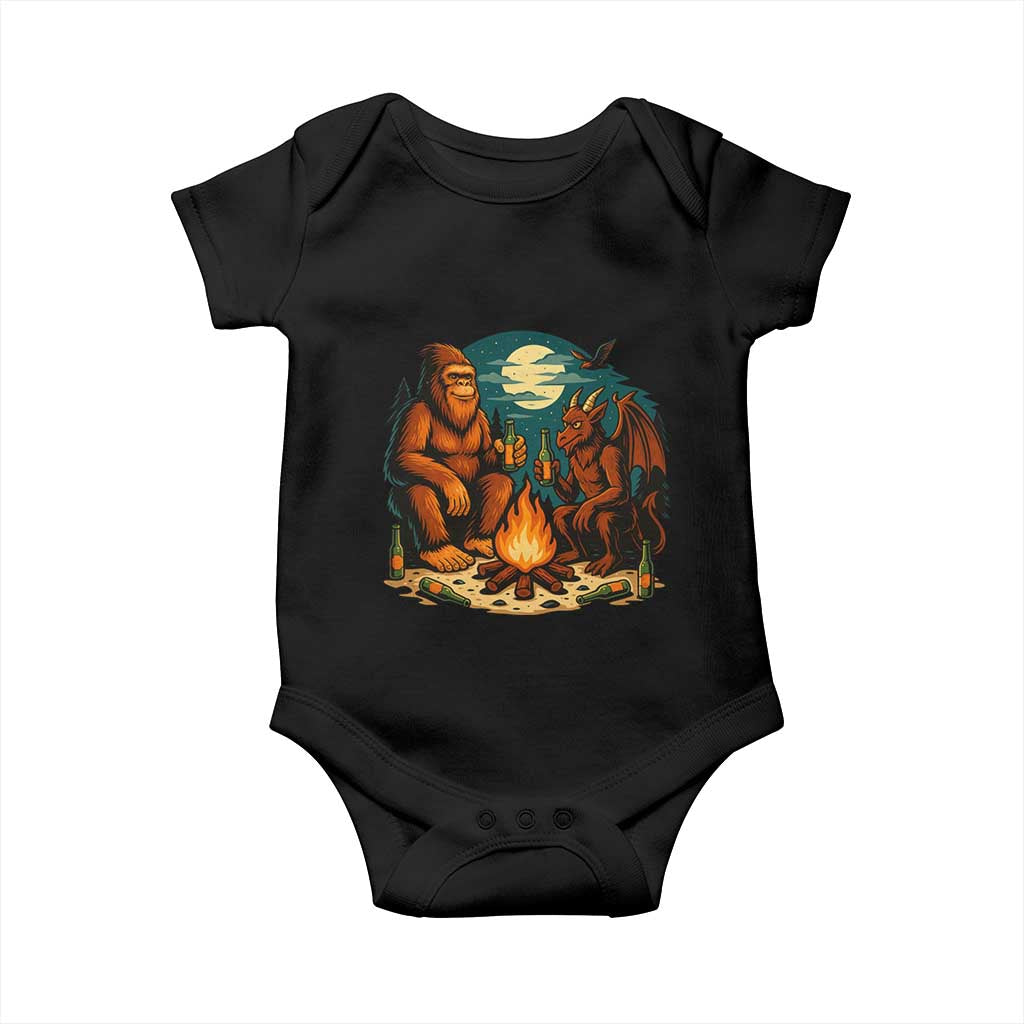 Funny Bigfoot And Jersey Devil Camping Cryptid Gift Baby Onesie - Wonder Print Shop