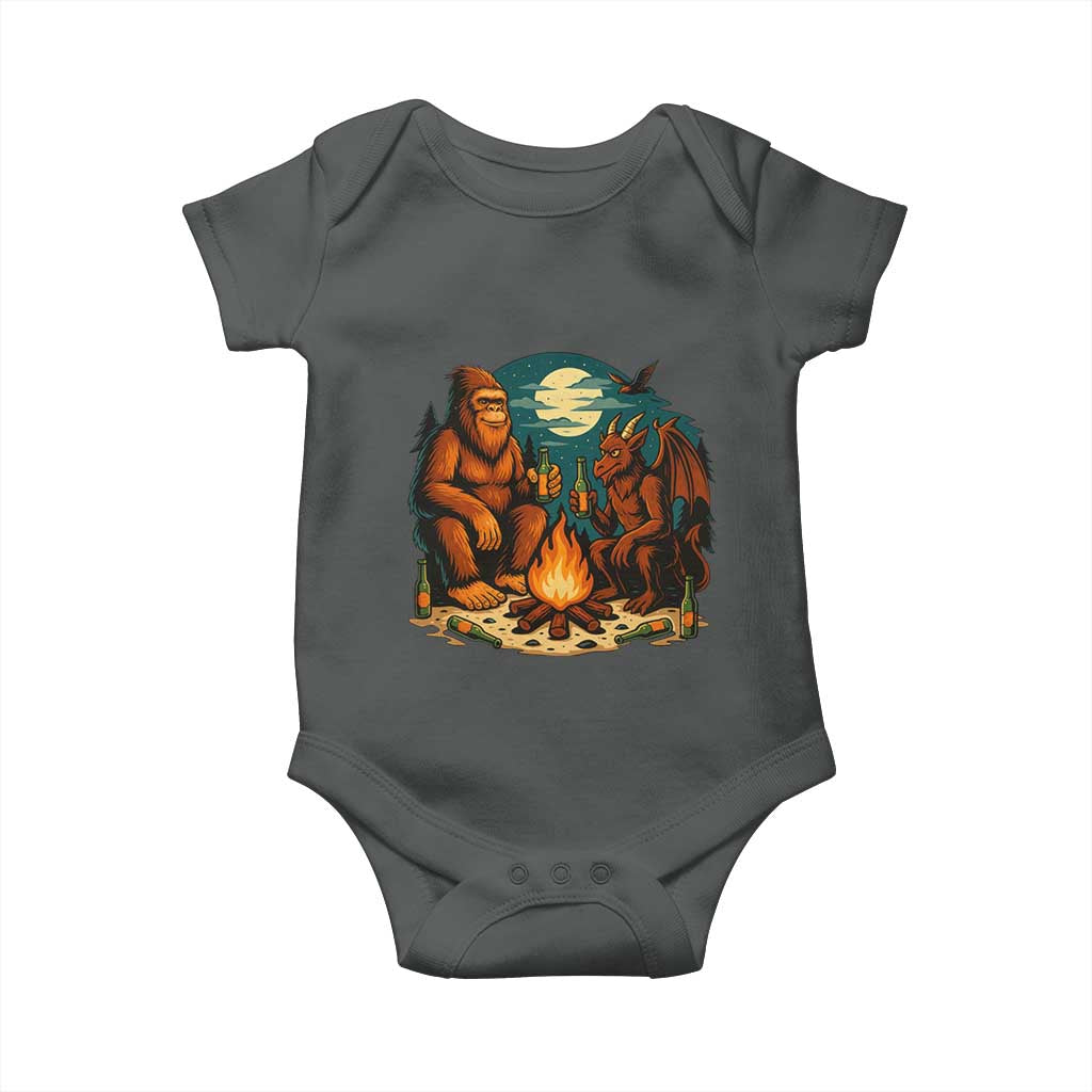 Funny Bigfoot And Jersey Devil Camping Cryptid Gift Baby Onesie - Wonder Print Shop