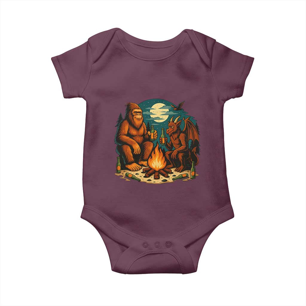 Funny Bigfoot And Jersey Devil Camping Cryptid Gift Baby Onesie - Wonder Print Shop
