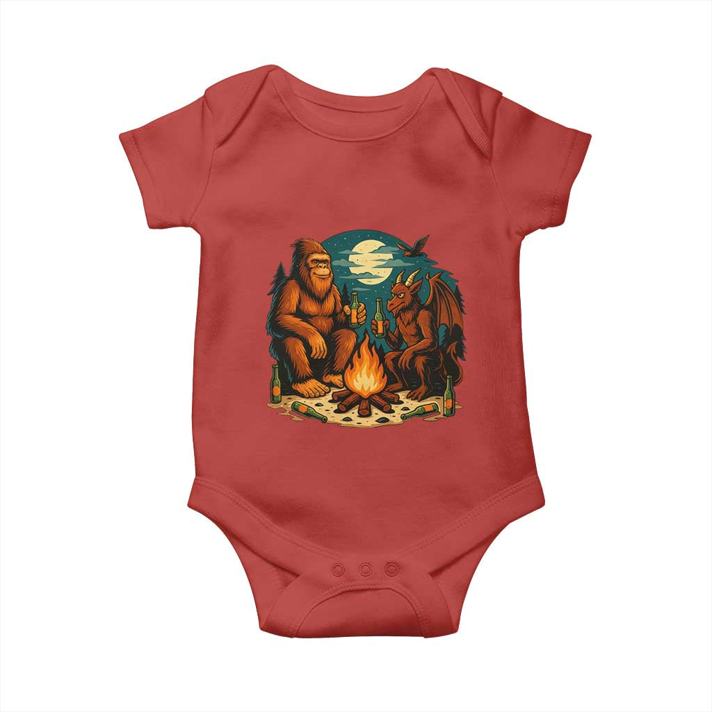 Funny Bigfoot And Jersey Devil Camping Cryptid Gift Baby Onesie - Wonder Print Shop