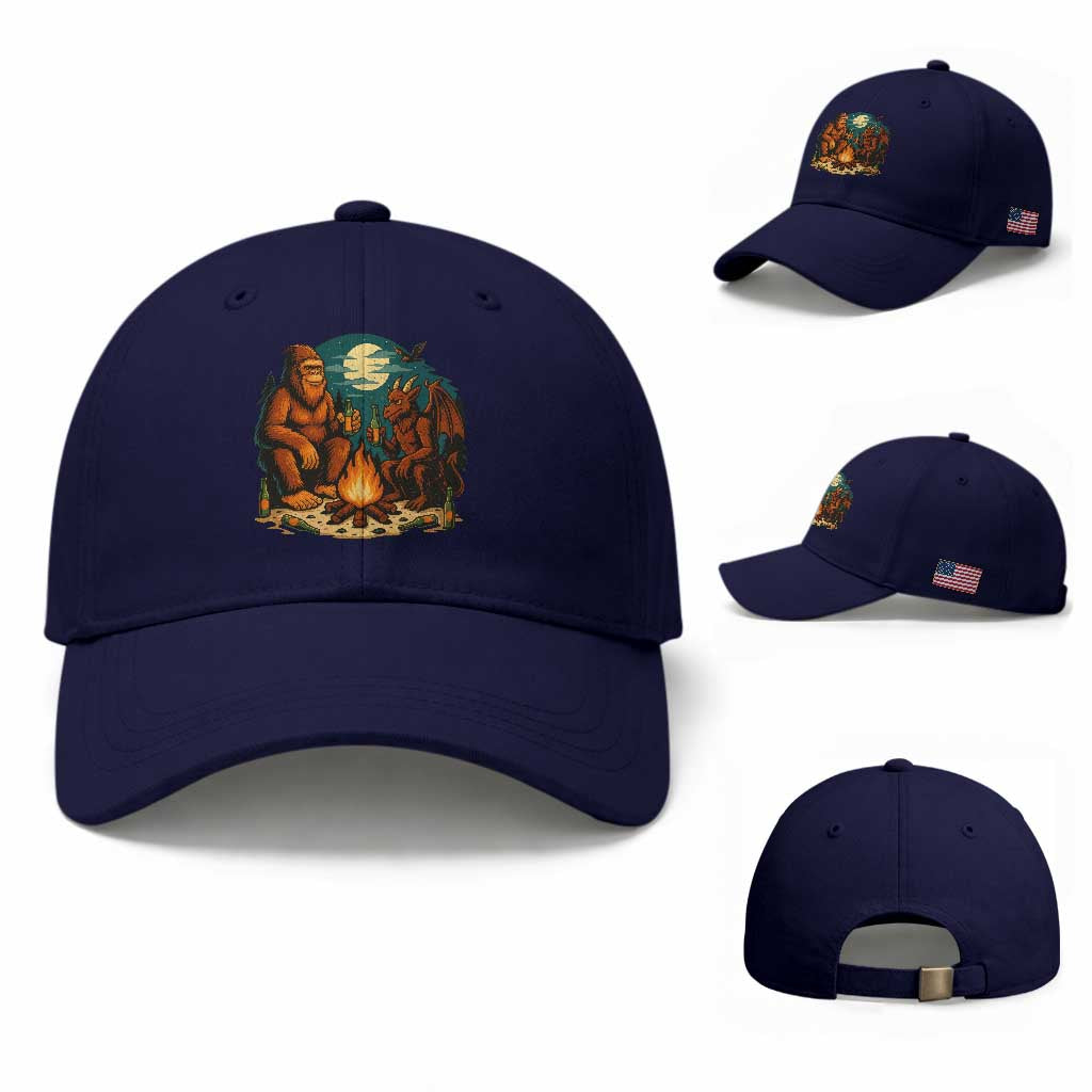 Funny Bigfoot And Jersey Devil Camping Cryptid Gift Baseball Cap