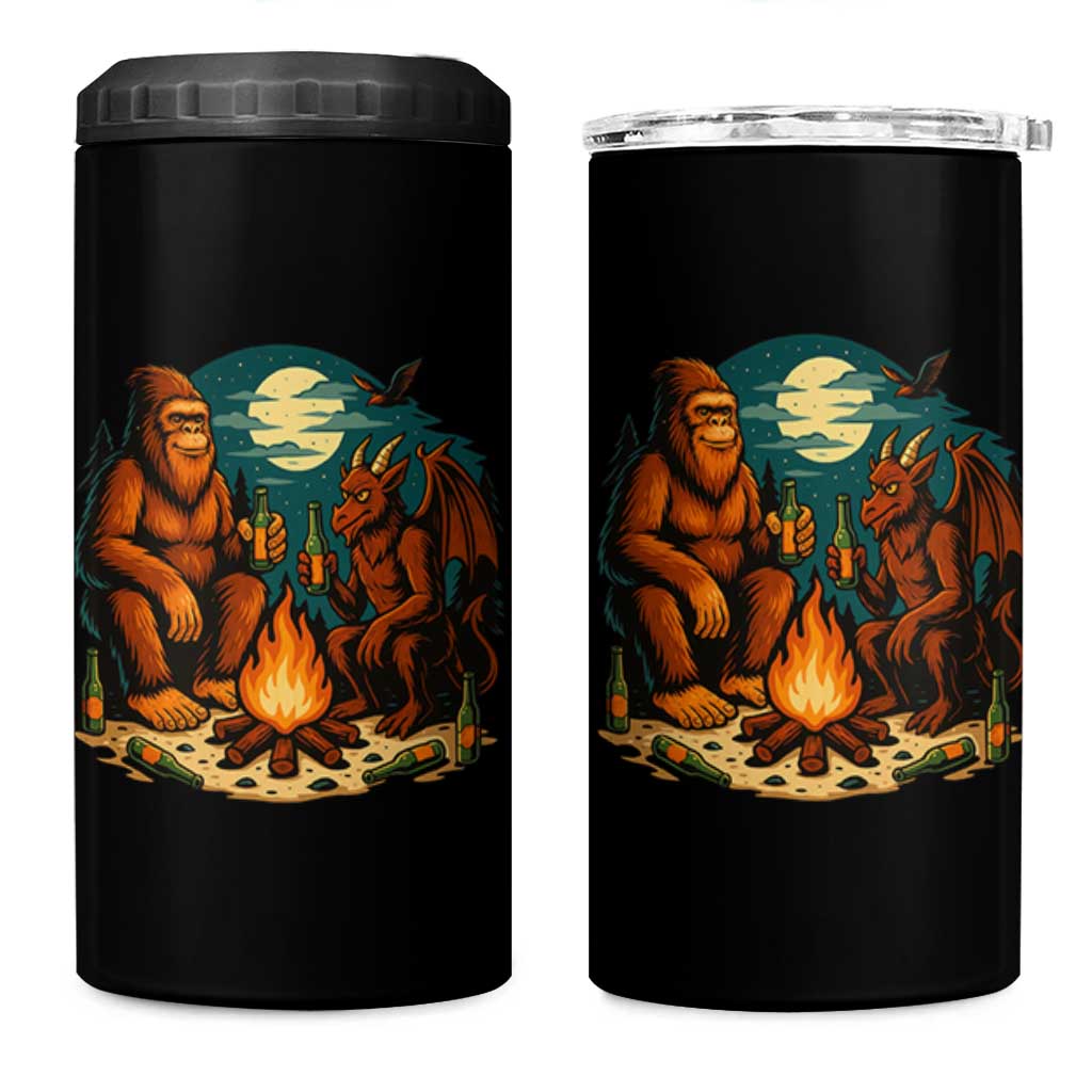 Funny Bigfoot And Jersey Devil Camping Cryptid Gift 4 in 1 Can Cooler Tumbler