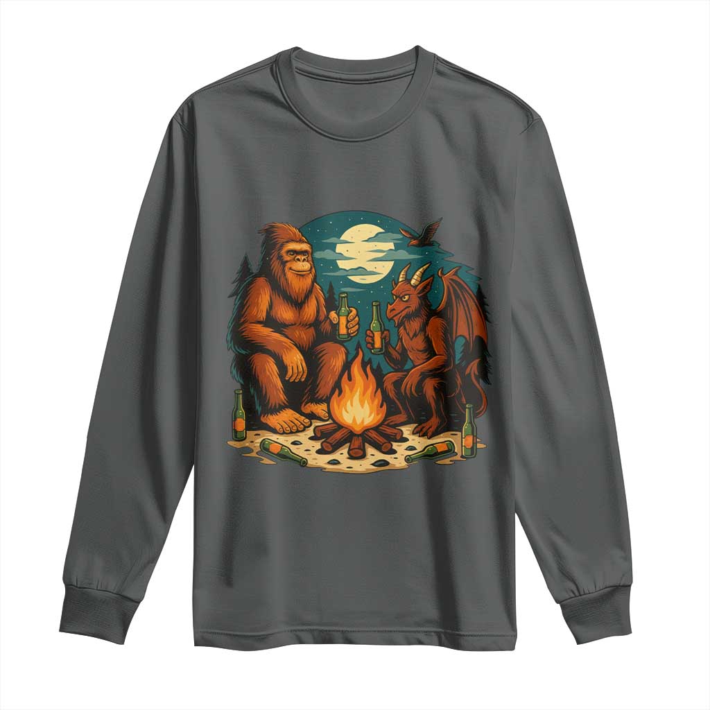 Funny Bigfoot And Jersey Devil Camping Cryptid Gift Long Sleeve Shirt - Wonder Print Shop