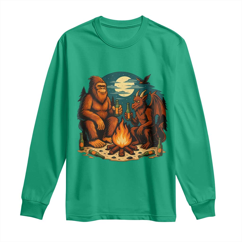 Funny Bigfoot And Jersey Devil Camping Cryptid Gift Long Sleeve Shirt - Wonder Print Shop