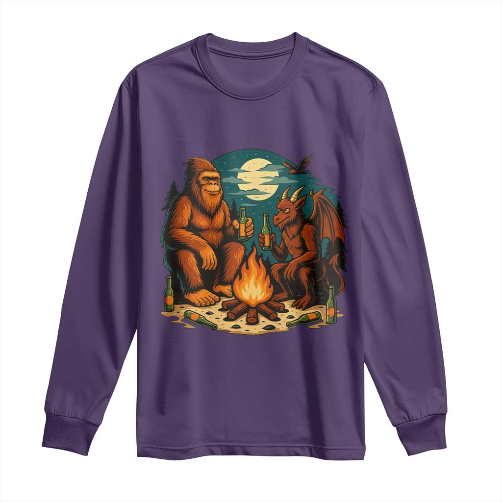 Funny Bigfoot And Jersey Devil Camping Cryptid Gift Long Sleeve Shirt - Wonder Print Shop
