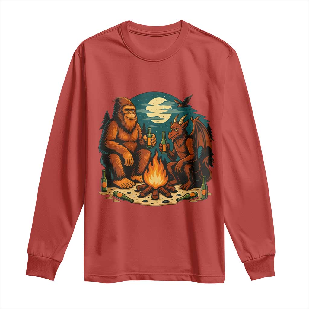 Funny Bigfoot And Jersey Devil Camping Cryptid Gift Long Sleeve Shirt - Wonder Print Shop