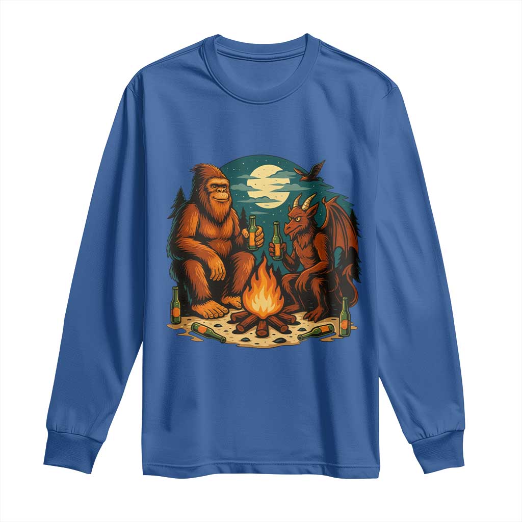 Funny Bigfoot And Jersey Devil Camping Cryptid Gift Long Sleeve Shirt - Wonder Print Shop