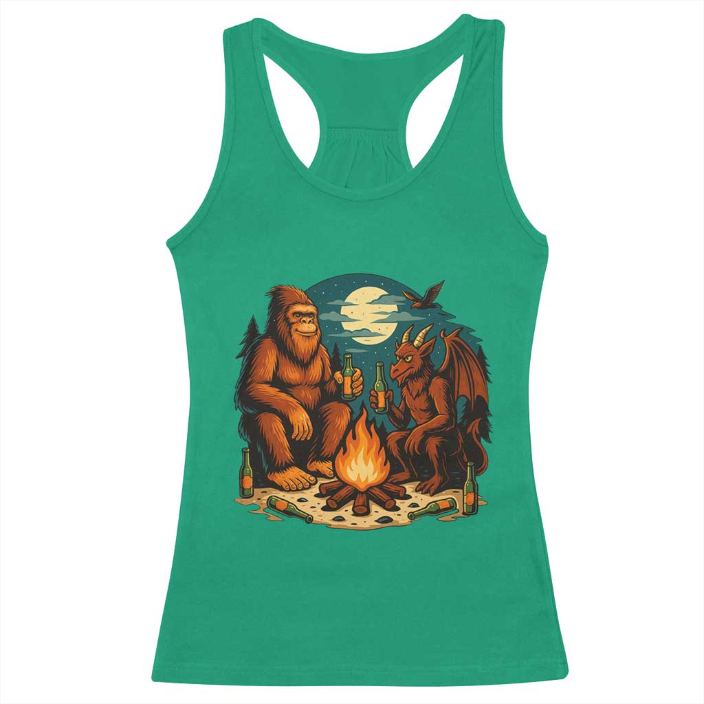 Funny Bigfoot And Jersey Devil Camping Cryptid Gift Racerback Tank Top - Wonder Print Shop