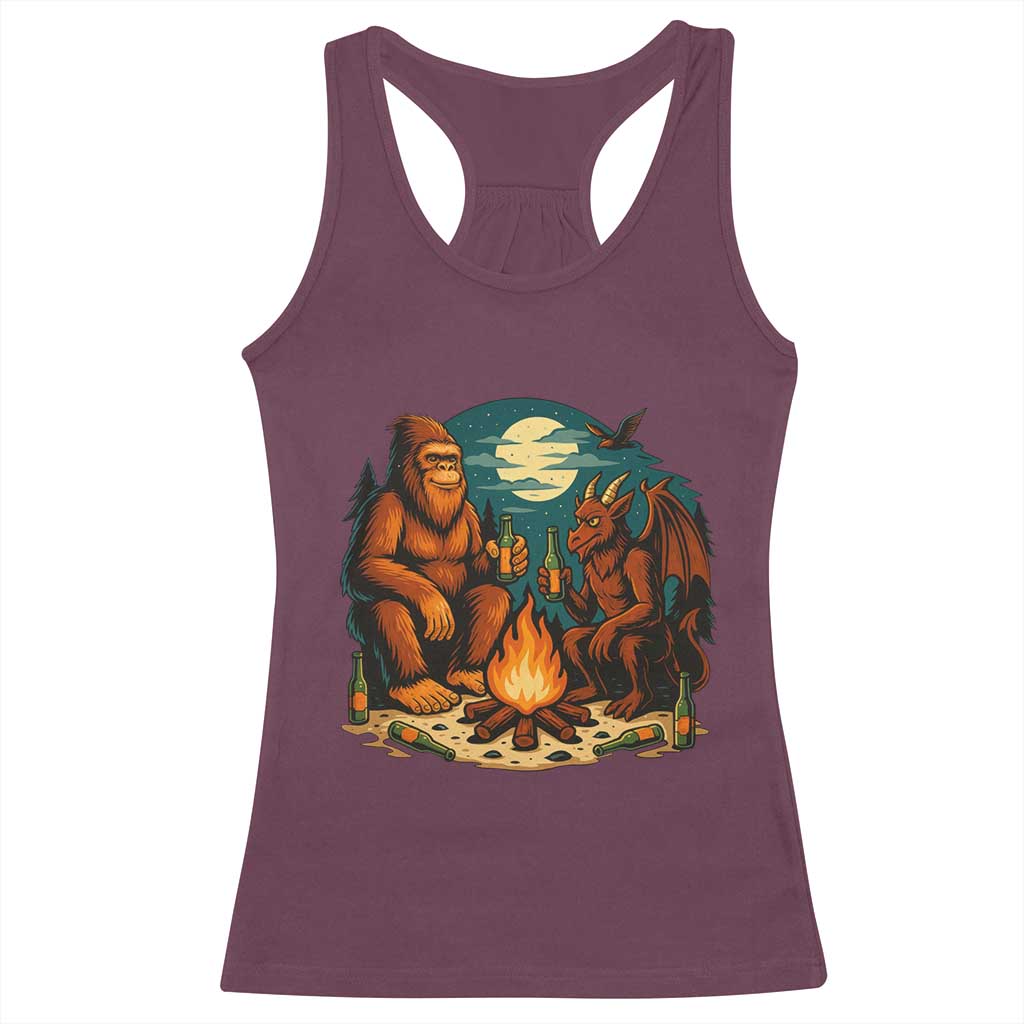 Funny Bigfoot And Jersey Devil Camping Cryptid Gift Racerback Tank Top - Wonder Print Shop