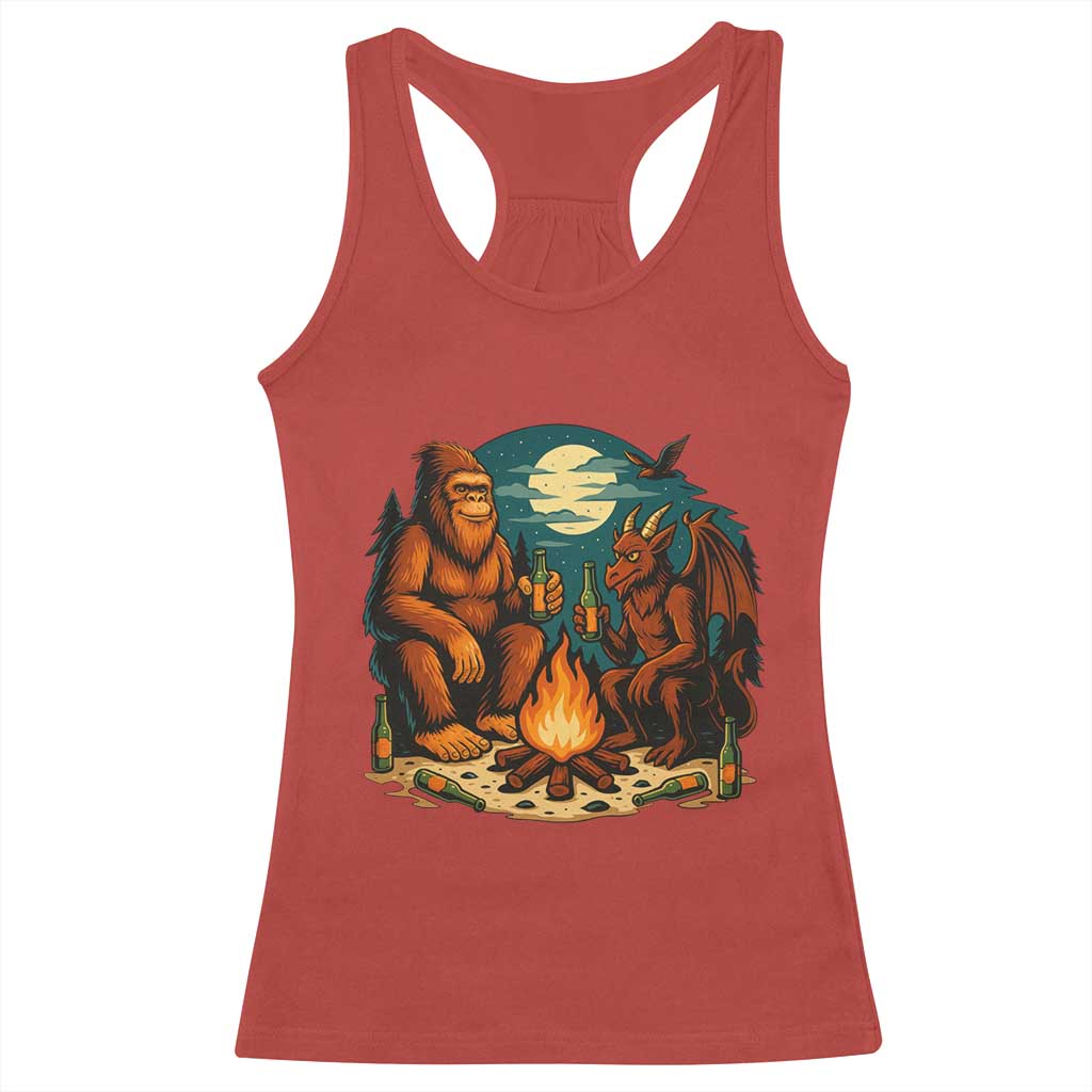Funny Bigfoot And Jersey Devil Camping Cryptid Gift Racerback Tank Top - Wonder Print Shop