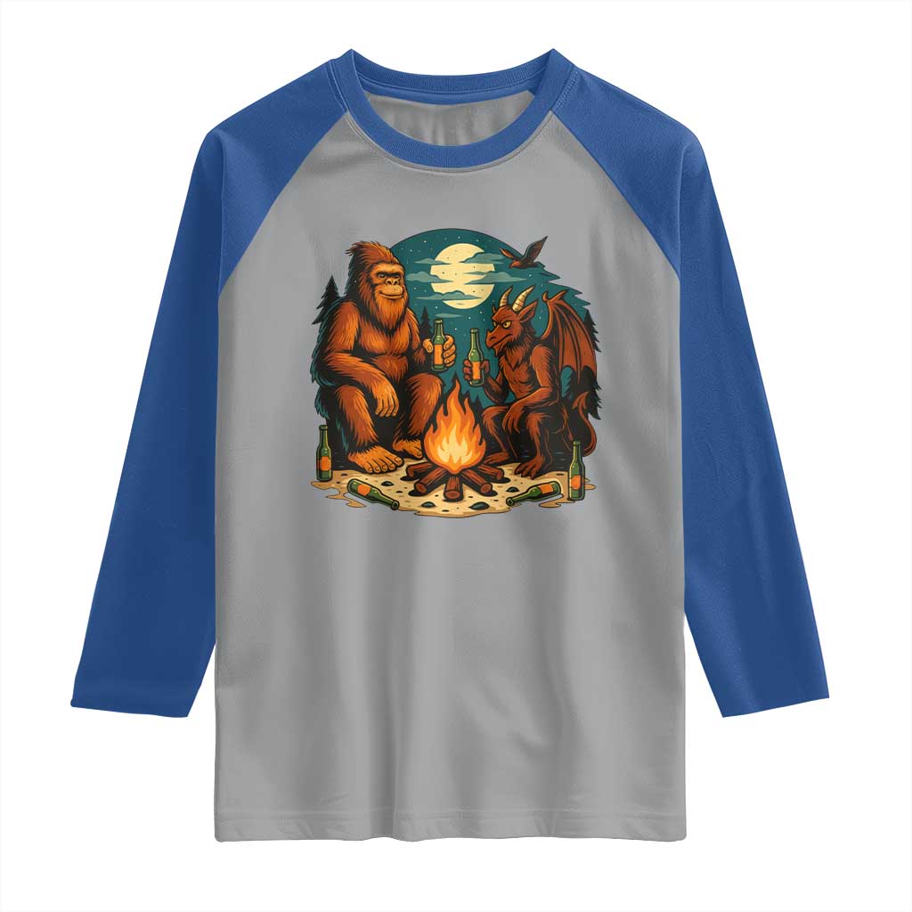 Funny Bigfoot And Jersey Devil Camping Cryptid Gift Raglan Shirt - Wonder Print Shop